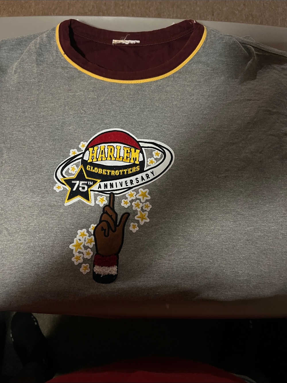 Harlem Globetrotters 75th Anniversary Graphic Tee - Grey with Maroon Trim Sz 6X
